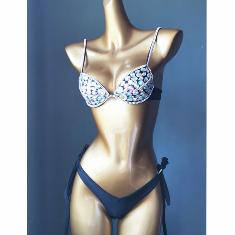 Women'S Gender Rhinestone Design Women's Solid Color Rhinestone 2 Piece Set Bikinis