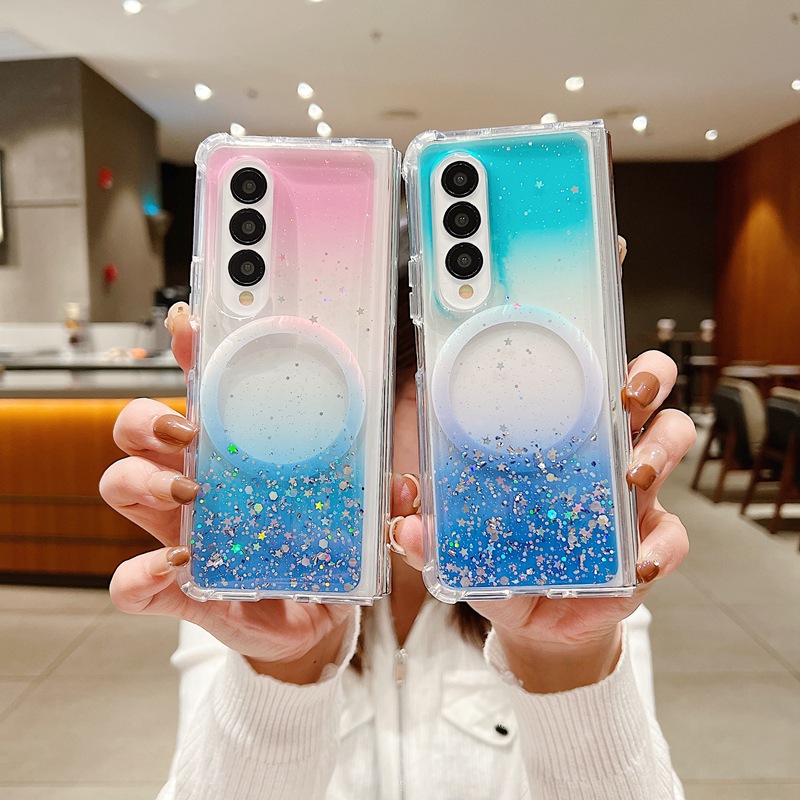 Suitable for Samsung Z Fold4 Rainbow Magnetic Sparkling Powder Dropping Glue Zfold3 Gradient TPU Folding Screen Flip_voghion.com