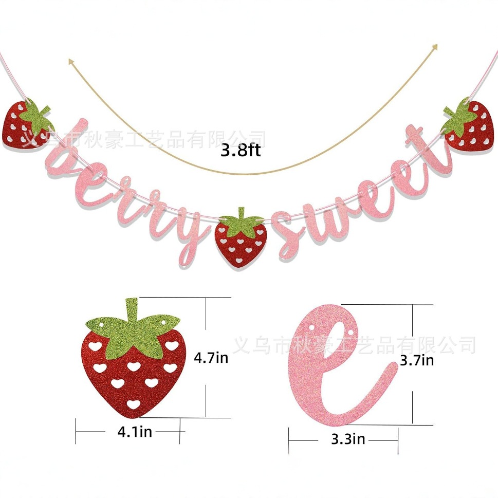 Berry Sweet Banner polvo brillante de fresa tira bandera de fresa banner tema de cumpleaños decoración de fiesta