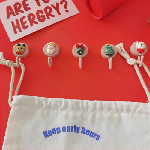 Creative Cartoon Hook Christmas Snowman Old Man Elk Seamless No-Punch Sticky Hook Strong Sticky Hook