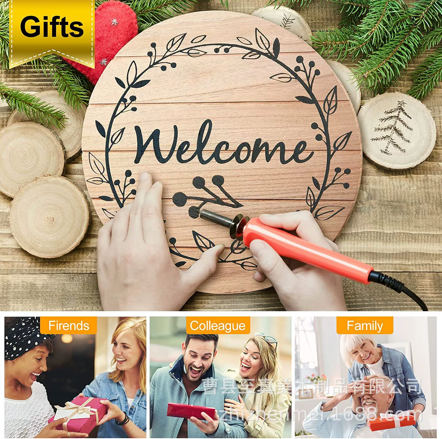 Деревянное круглое подвесное деревянное кольцо для поделок страна Деревянный логотип пустой деревянный бренд Ремесло деревянная дверь круглая щепа