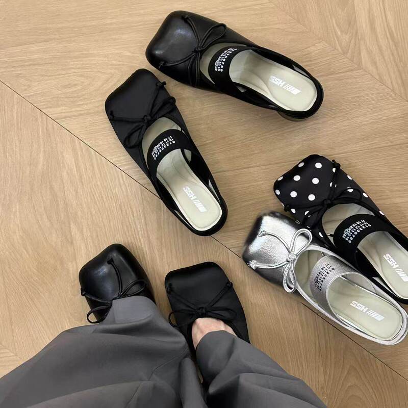 Jennie-Style Bowknot Mary Jane Shoes for Women, Retro Chunky Heel Closed-Toe Slippers, New Ballet Slippers