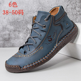 Autumn and Winter New High-top Martin Boots Men's Toe Handmade Short Boots Outdoor fleece-lined Foreign Trade plus size Men's Boots