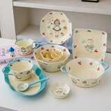 Пищевой дневник, милая миска в кремовом стиле, мультяшная керамическая миска для риса, ручная роспись, большая вместительная миска для еды с ложкой, оптовая продажа