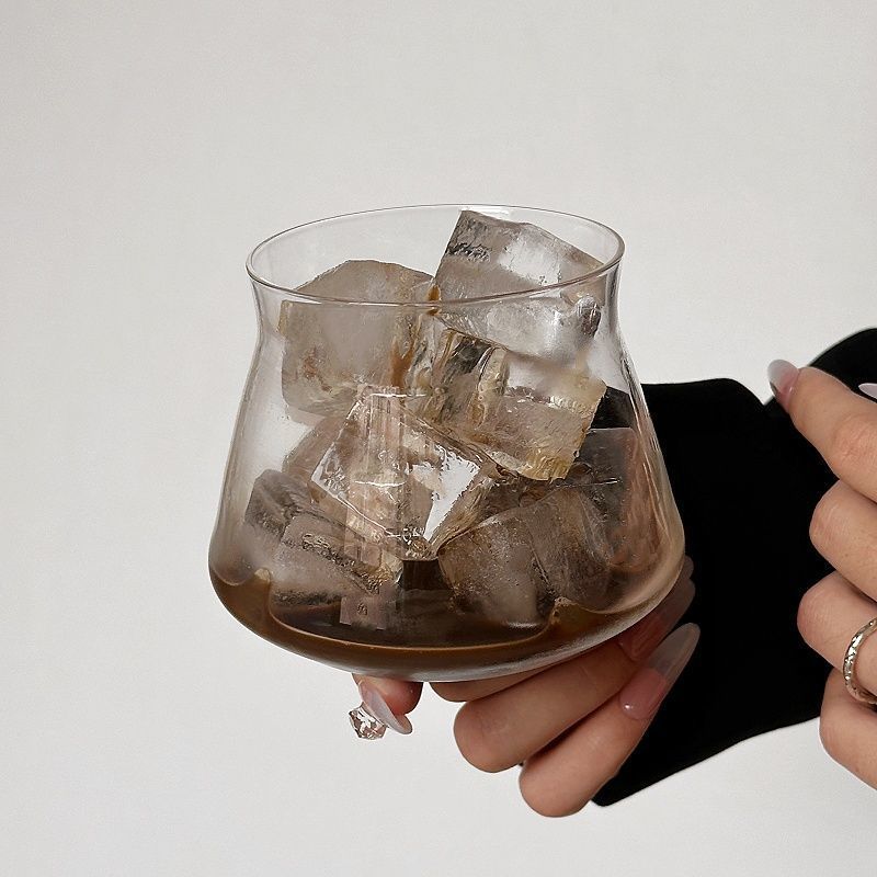 レトロコーヒーショップ透明ガラスラテカップフリップコールドブリューカップアイスアメリカンコーヒーカップドリンクカップコールドドリンク|undefined