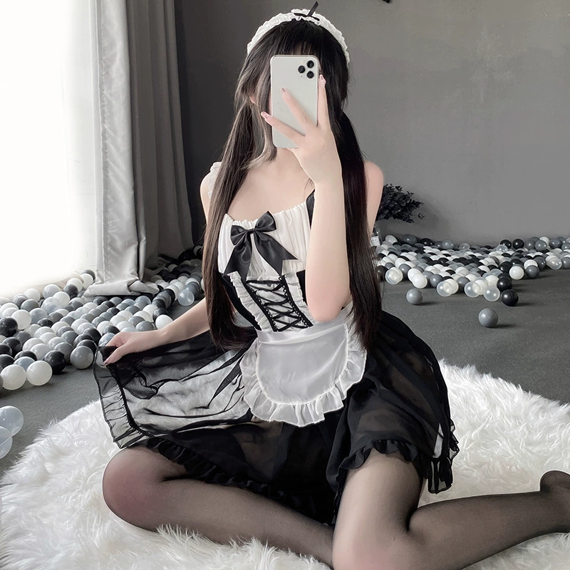 Sexy нижнее белье, сексуальная горничная, маленькая бюстовка, не нужно снимать на коит-обед, искушающая горничная на ночь, комплект ночной костюм, дропшиппинг 2362