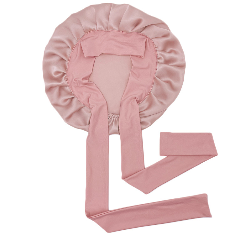 シンプルなマルベリーシルククレープサテンヘアケアつば広リボン調節可能な弾性大型シルクナイトキャップ女性の新しい帽子