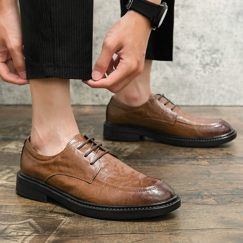 Кожаная обувь, Мужская Внутренняя высота 5 см, британская деловая повседневная кожаная обувь с острым носком, Мужская Свадебная обувь для жениха