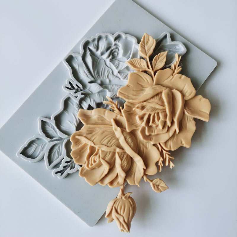Full Mingxiang leaf rose silicone mold DIY Fondant chocolate baking cake decoration tool