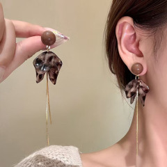 美拉德风不规则豹纹流苏耳环小众设计感精致个性风独特百搭耳饰品