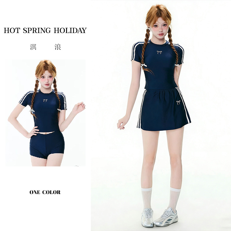 Women's Three-Piece Split Swimsuit, Sports Korean Style, Casual, Student-Friendly, Conservative, Slimming, Vacation, Hot Spring Swimsuit Wholesale