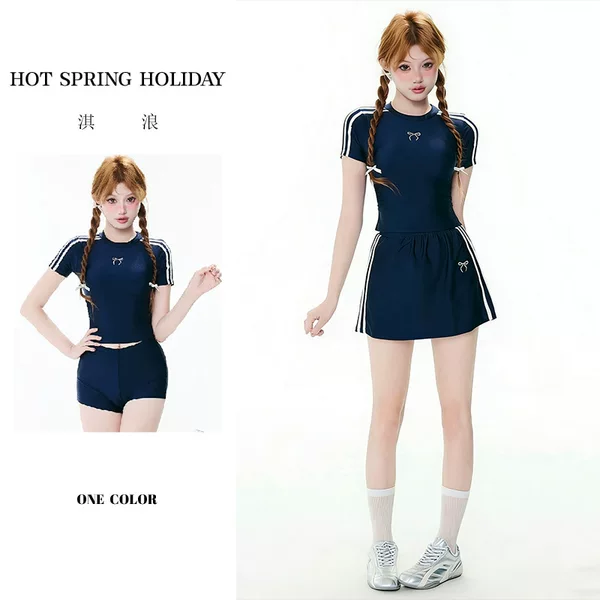 Women's Three-Piece Split Swimsuit, Sports Korean Style, Casual, Student-Friendly, Conservative, Slimming, Vacation, Hot Spring Swimsuit Wholesale