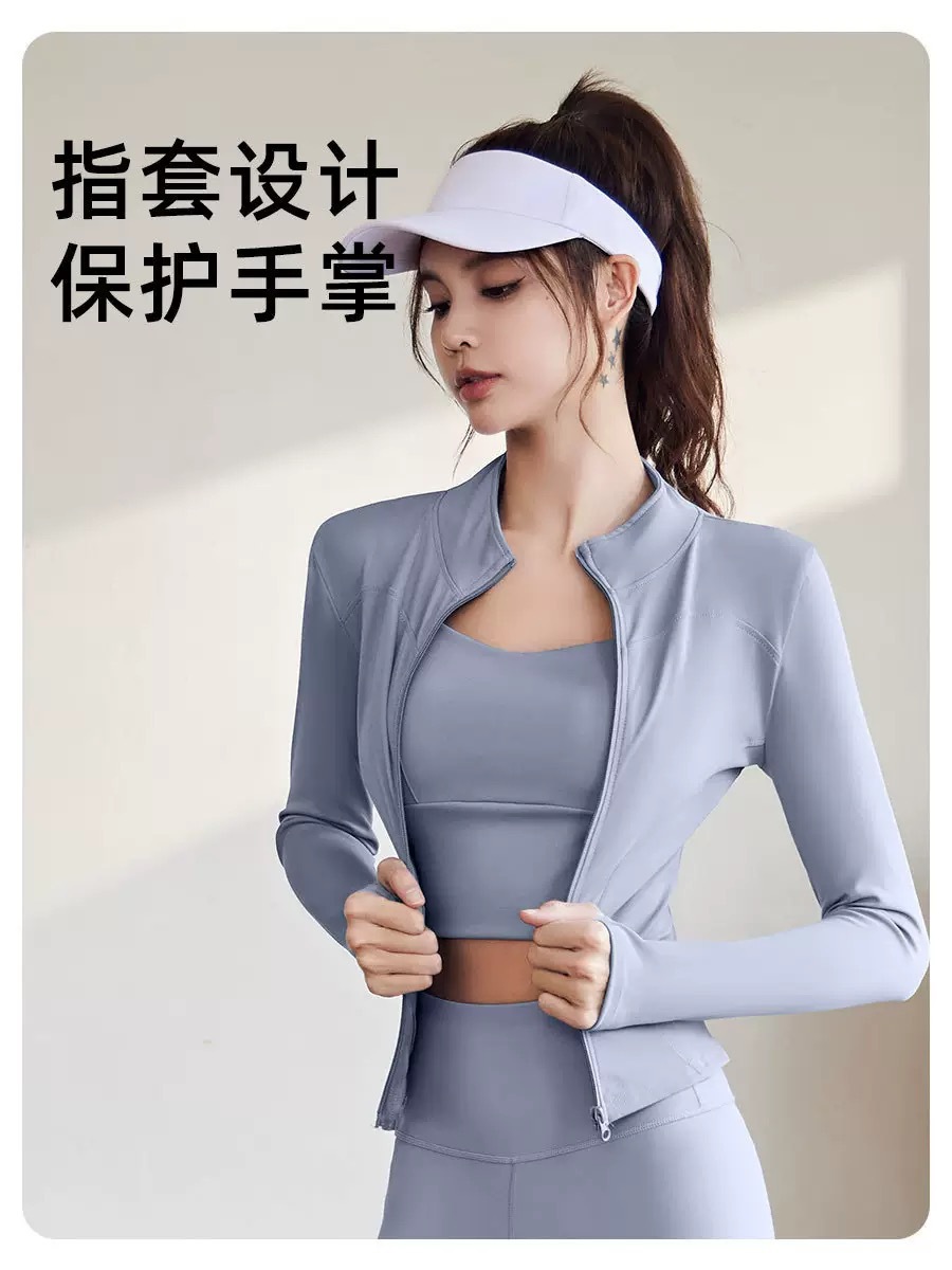 Cross-border TK explosión chaqueta deportiva manga larga correr delgada alta elástica fitness yoga chaqueta chaqueta de protección solar de mujer image 2