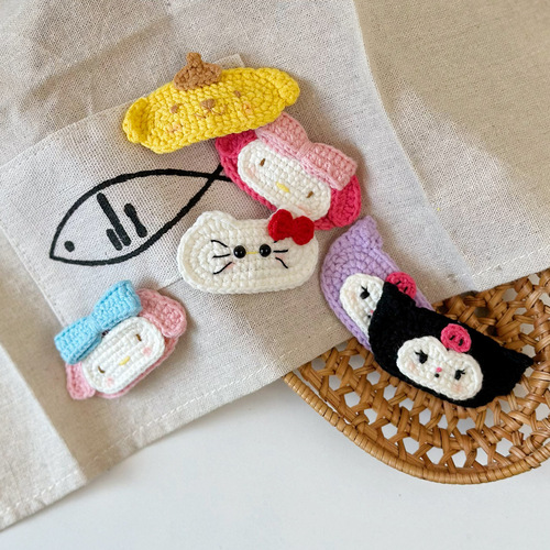 Japanese Sanrio handmade woolen knitted children's hair clips Internet celebrity Melody girls hair accessories cute side clips