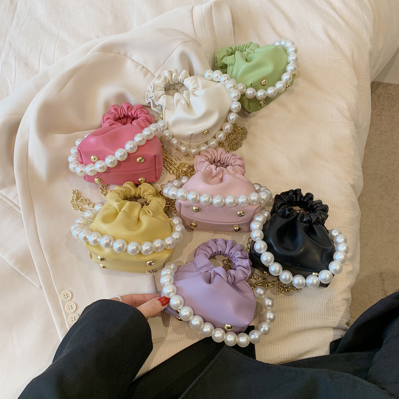 Dulce Pearl Princess bolso de anillo lindo mini bolso de cubo para niños y niñas, bolso de cambio plegable para niños