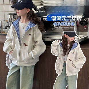 Spring and Autumn Girls' Topss Children's Clothes Children's Girls Casual Outerwear Tops Hoodies Cartoon Embroidery Trendy Dropshipping Cross-Border