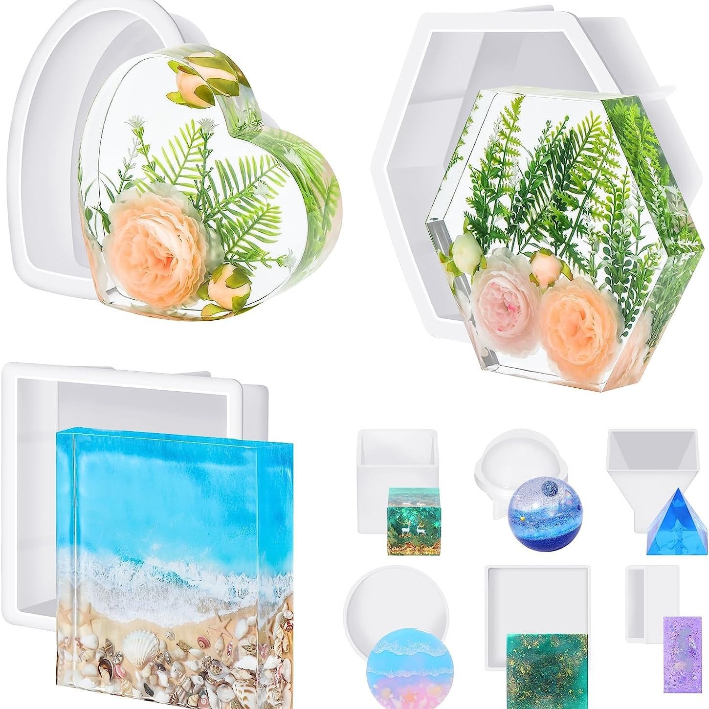 Diy resina epoxi geométrica tridimensional libro archivo espécimen rectangular de seis lados amor estante cuadrado molde de silicona