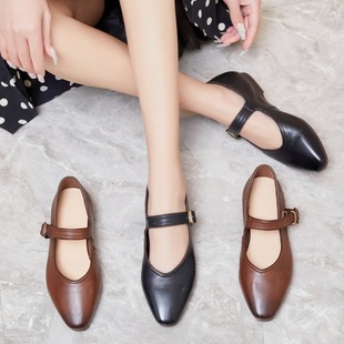 Retro Mary Jane Shoes for Women 2025 Spring & Fall New Style Black One-Line French Low-Heeled Inner Height-Increasing Women's Flats Wedge Heels