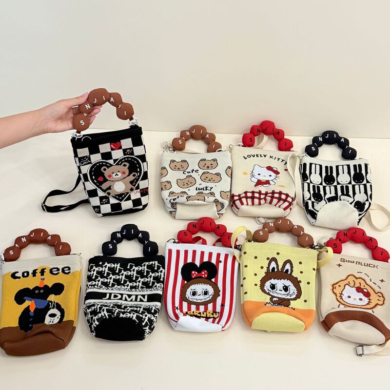 2025 Korean Version New Ins Handle Handbag Fashion Knitted Crossbody Bag Versatile Large Capacity Bucket Bag for Travel