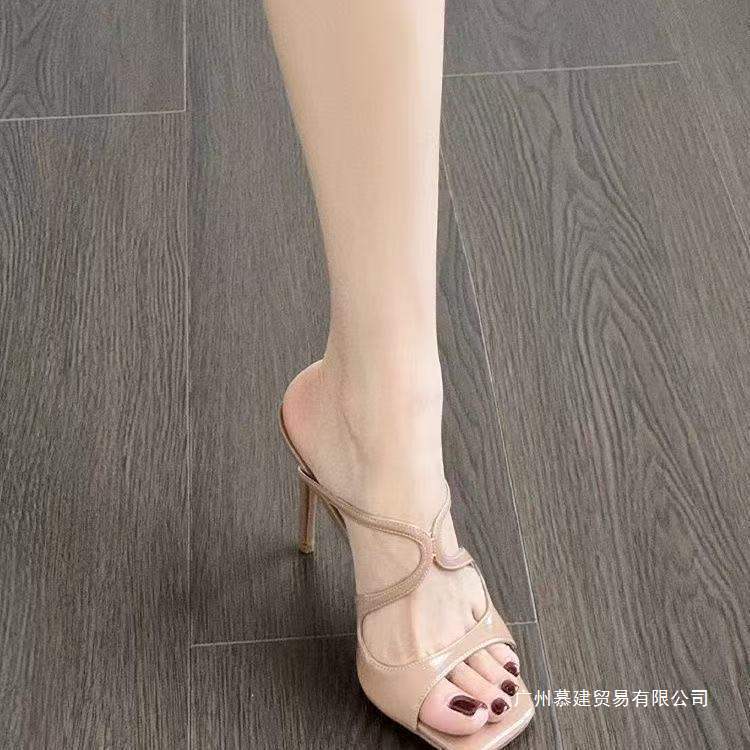 Thin Heel High Heel Sandals for Women 2025 Nude Cross Strap Sandals for Outer Wear Sexy Open Toe High Heels Rubber