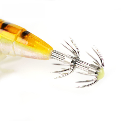 FISHKING Soft Foot Wood Shrimp Squid Hook Lure Fake Shrimp Simulation Night Glow Fishing Bait with Steel Beads Cross-border