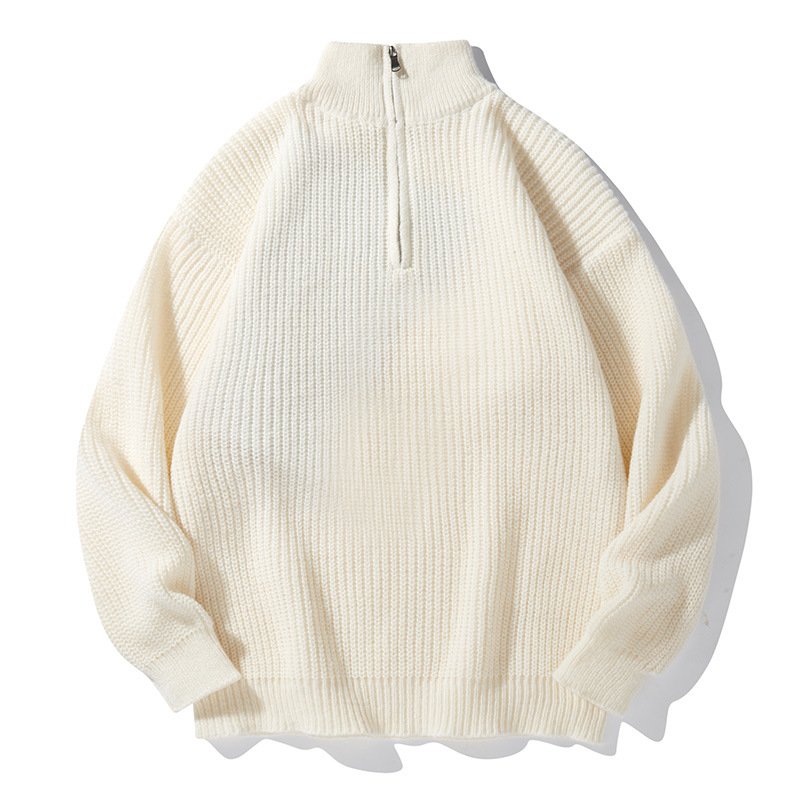 Men's Premium Polo Neck Knit Sweater – Semi-Zip Casual Pullover For Autumn & Winter (Black/Beige, Sizes M-Xxl)_voghion.com