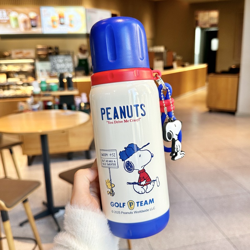 史努比儿童保温杯女孩上学专用小学生食品级316吸管杯子男双饮杯|undefined