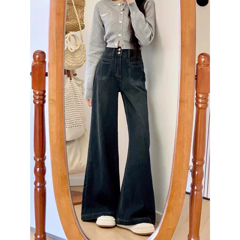 Plus Size Retro High-Waisted Wide-Leg Jeans for Women 2024 Lazy Fat mm Loose Straight Pants Autum Style Pants