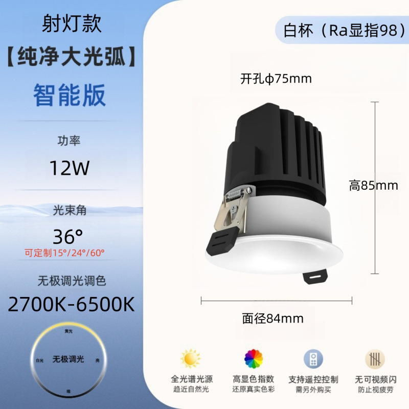 高端弧面智能led护眼射灯嵌入式家用蓝牙mesh2.0防眩光无边框筒灯|undefined