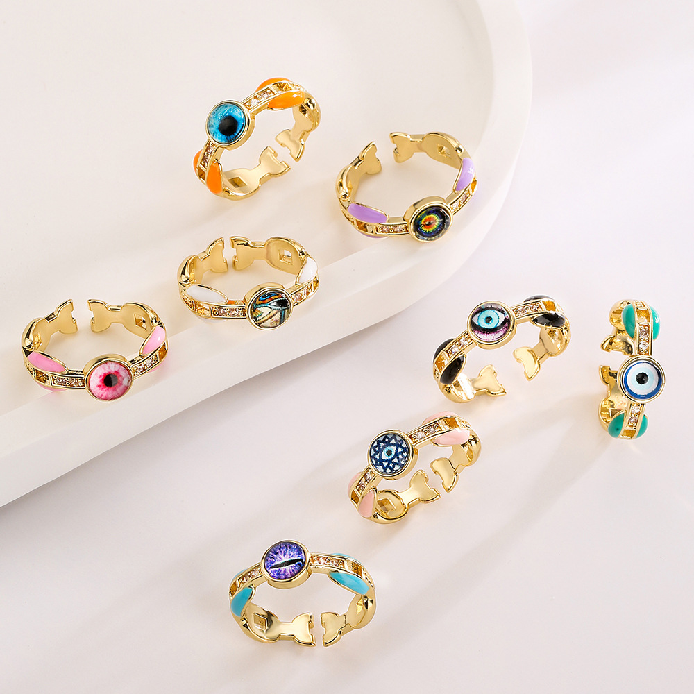 Fashion Eye Copper Inlay Zircon Open Ring 1 Piece