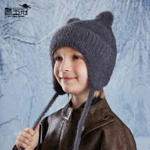 卡通儿童毛绒帽子冬季户外加绒保暖护耳套头帽猫耳朵毛线针织帽子
