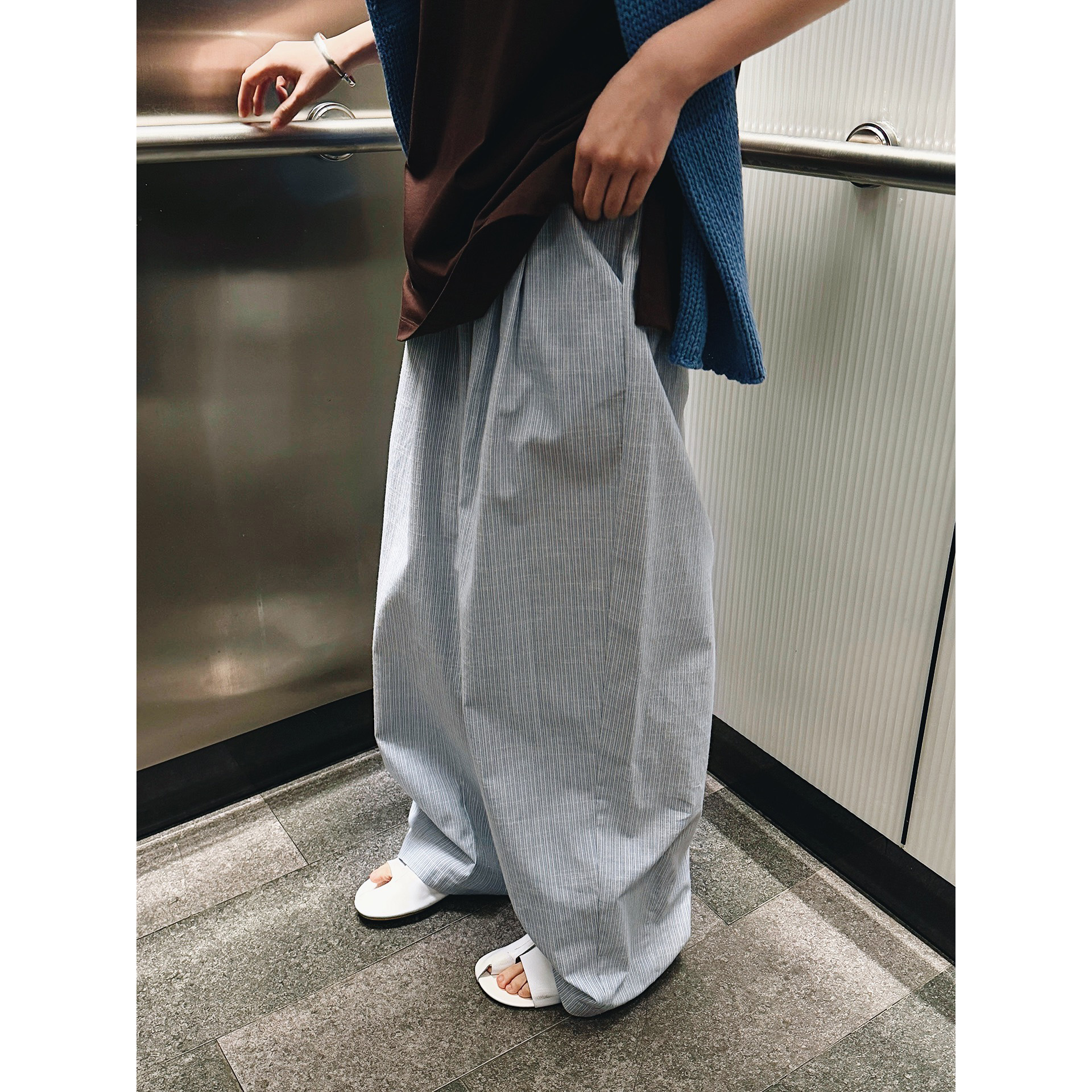Summer New Korean Style Lazy and Relaxed Striped Casual Pants Loose Wide-Leg Simple Trousers for Women