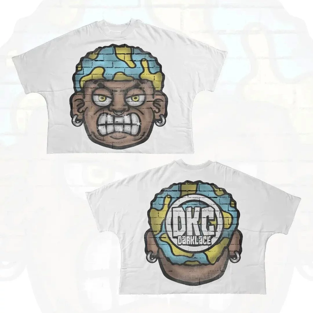 Трансграничная фабрика прямых продаж 2024 новые уличные футболки хип-хоп мультяшный узор с принтом футболки с короткими рукавами для мужской одежды