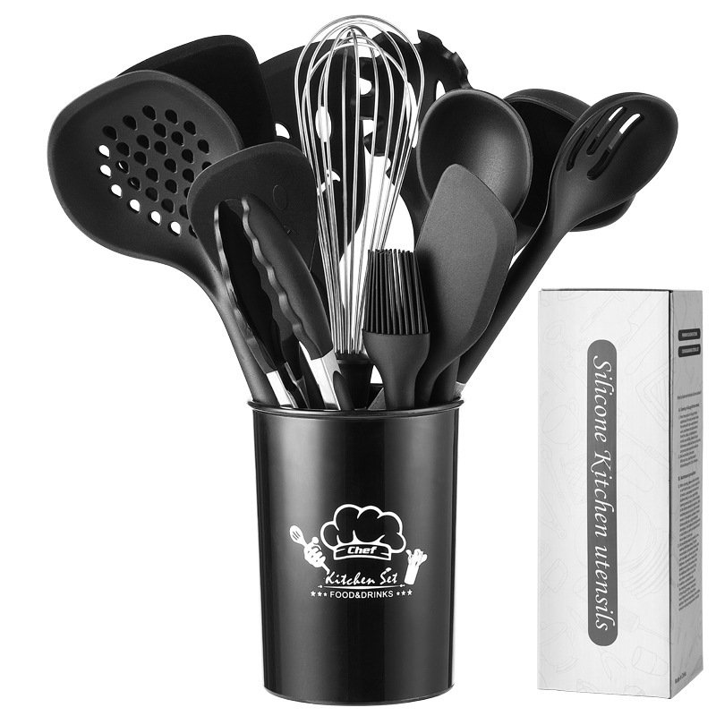 Nórdico Morandi color alargado mango de madera de silicona cocina 12 piezas set antiadherente cocina de silicona especial