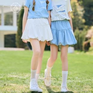 Girls' Sun Protection Short Skirt, Flower Bud Skirt, Built-In Anti-Exposure Leggings, Pleated Skirt, Big Children's Campus Sports Skirt
