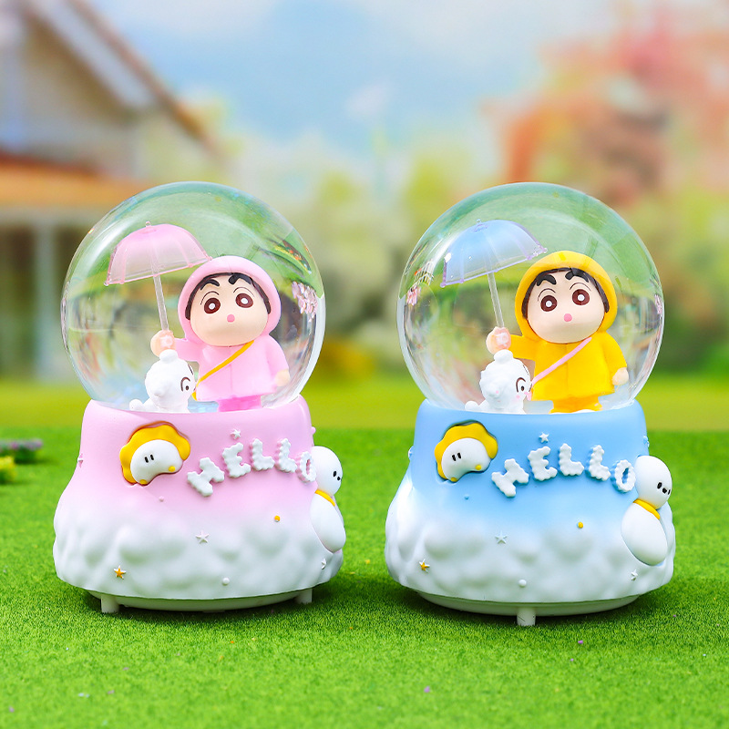 Venta caliente de dibujos animados pequeña estrella deseo bola de cristal gira dentro de la nieve a la deriva cómics música periférica iluminación decoración de dormitorio regalos al por mayor