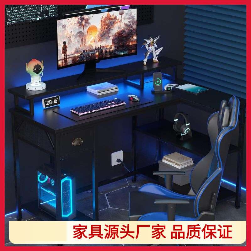 L Shape Computer Desk with Band Monitor Shelf Home Office Desk 3 Tier Storage Shelves and Drawers Double Sided Gaming Desk L Shape Computer Desk with Band Monitor Shelf Home Office Desk 3 Tier Storage Shelves and Drawers Double Sided Gaming Desk