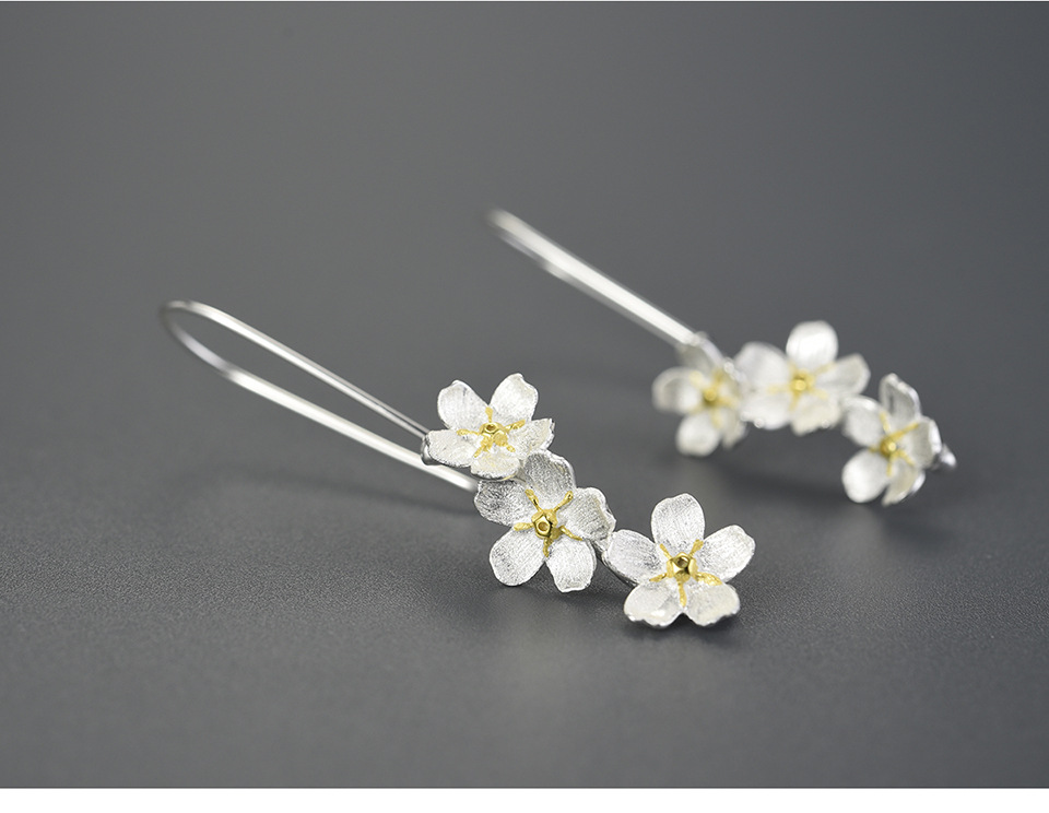 925 Sterling Silver Ear Needle Material 1 Pair 925 Sterling Silver Flower Drop Earrings