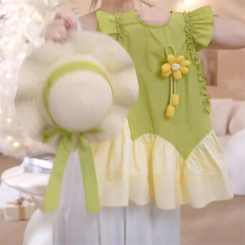 Xianning siete niñas vestido sin mangas verano nuevo estilo estilo occidental vestido de princesa para niños vestido de un año vestido de chaleco de verano
