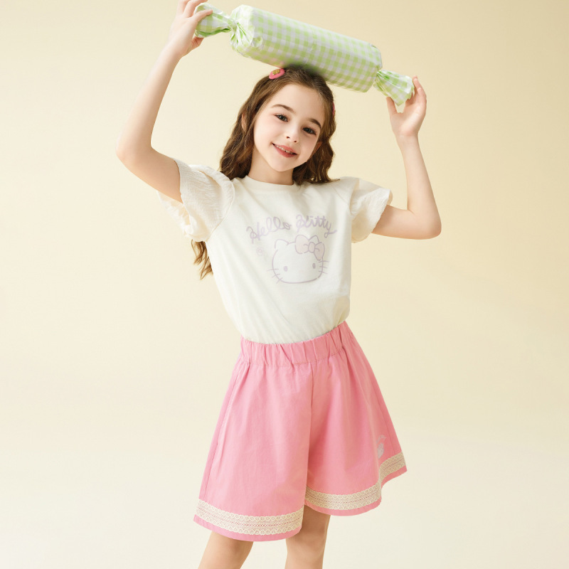 ハローキティの女の子の夏の2025の新型のスーツはファッションの甘い2つのセットを組み合わせます。|undefined