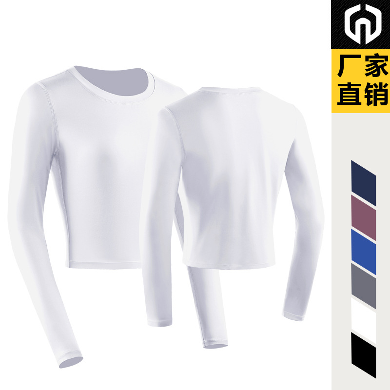 Casual de manga larga de fitness deportes de alta elasticidad de secado rápido medias expuestas ombligo de las mujeres al aire libre correr yoga deportes slim fit ropa