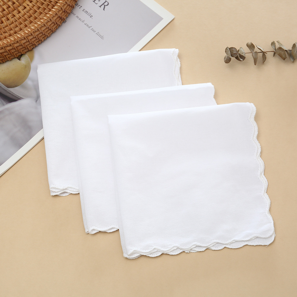 30cm Cross-Border Hot-Selling Pure Cotton Handkerchief, Vintage Nostalgic Thin Style, Absorbent Sweat-Wiping Handkerchief, Pure White Plain Color Hand Towel Square Towel