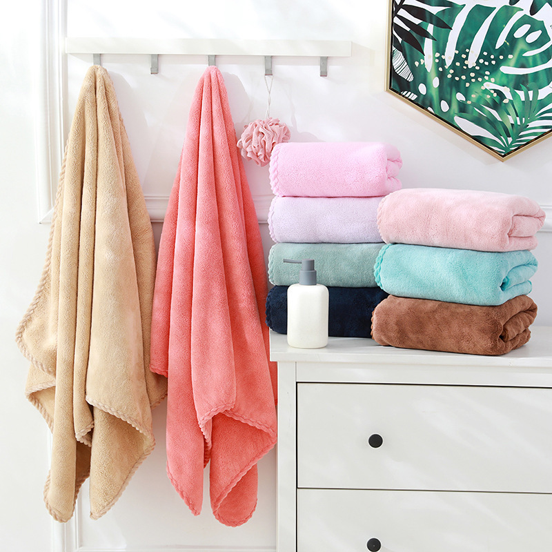 Factory custom plain hemp lace high density coral fleece Towel logo towel gift beauty shop thread edge towel