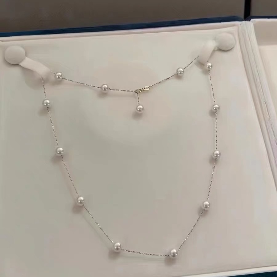 Gypsophila Sweater Chain 6-7mm Perfectly Round High-Luster Natural Freshwater Pearl S925 Silver Necklace with Unique Design