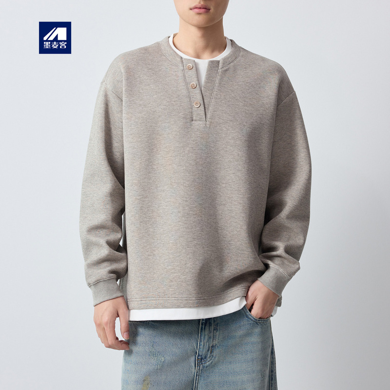 Momaik Men's High-Quality Commuting Air Layer Sweatshirt Men's 2026 Autumn New Style Fake Two-Piece Men's Sweatshirt 55908 Momaik Men's High-Quality Commuting Air Layer Sweatshirt Men's 2026 Autumn New Style Fake Two-Piece Men's Sweatshirt 55908