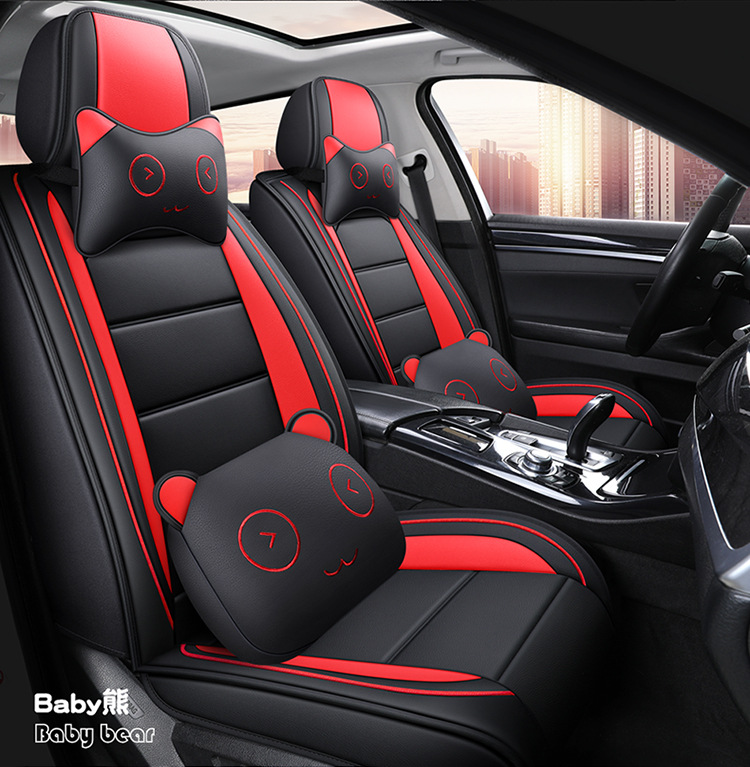 Car All-Inclusive Full Leather Baby Bear Cushion Leather Cushion Seat Cover All-Inclusive Suitable for All Seasons Car Cover Seat Cover Winter