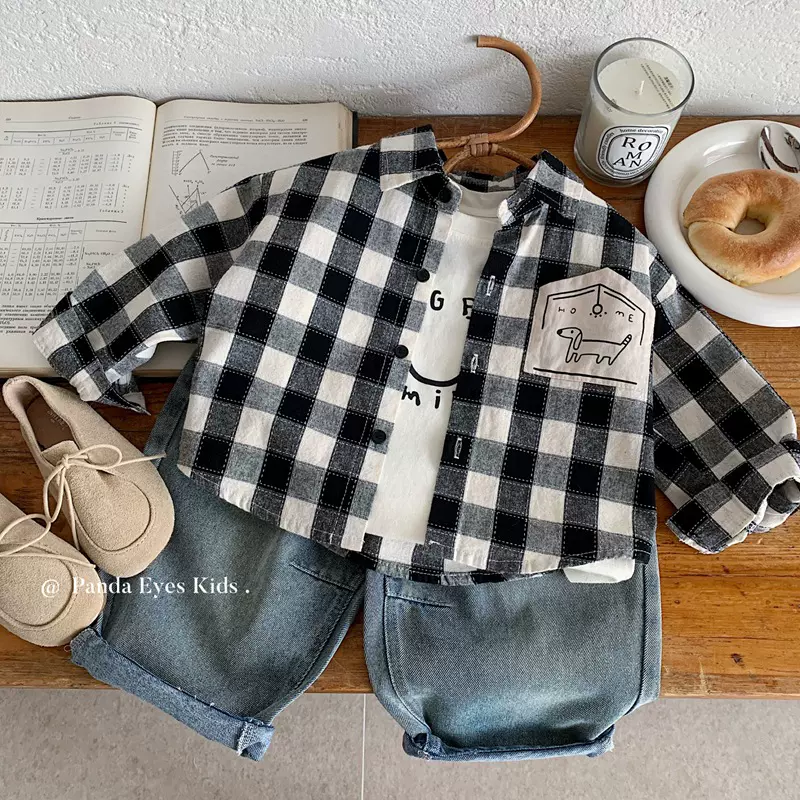 一亦儿童装男童春装衬衫2026新款中小童春秋款男孩格子长袖衬衣潮