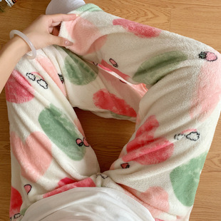Autumn and Winter Flannel Pajama Pants Women's Winter Thickened Extra Large Coral Fleece Fairy Warm Pants Loose Warm Pants Home
