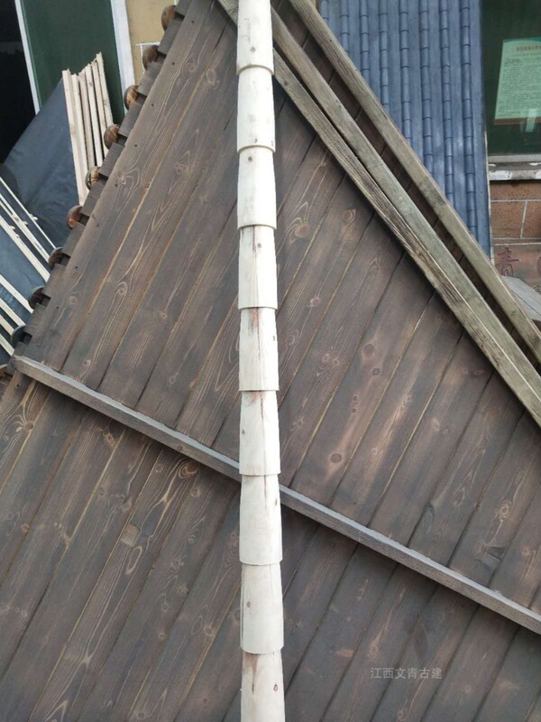 Outdoor Pavilion Accessories: Pinus Sylvestris Bamboo-Patterned Shingles, Fir Wood Ancient Architecture Round Rafters, Semi-Circular Hexagonal Four-Roof Wooden Shingles Ridge