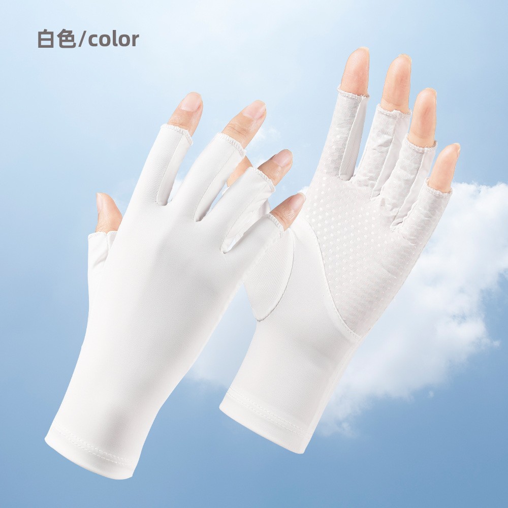 Protección solar guantes de uñas verano medio dedo Seda de hielo de las mujeres de conducción antideslizante transpirable pantalla táctil delgada guantes de protección UV